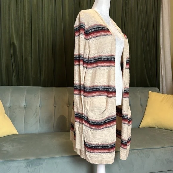 Eddie Bauer Striped Southwestern Pattern Long Cardigan Sweater - Picture 2 of 6